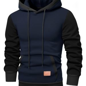 Sweat à capuche pour homme à blocs de couleurs avec patchs en cuir